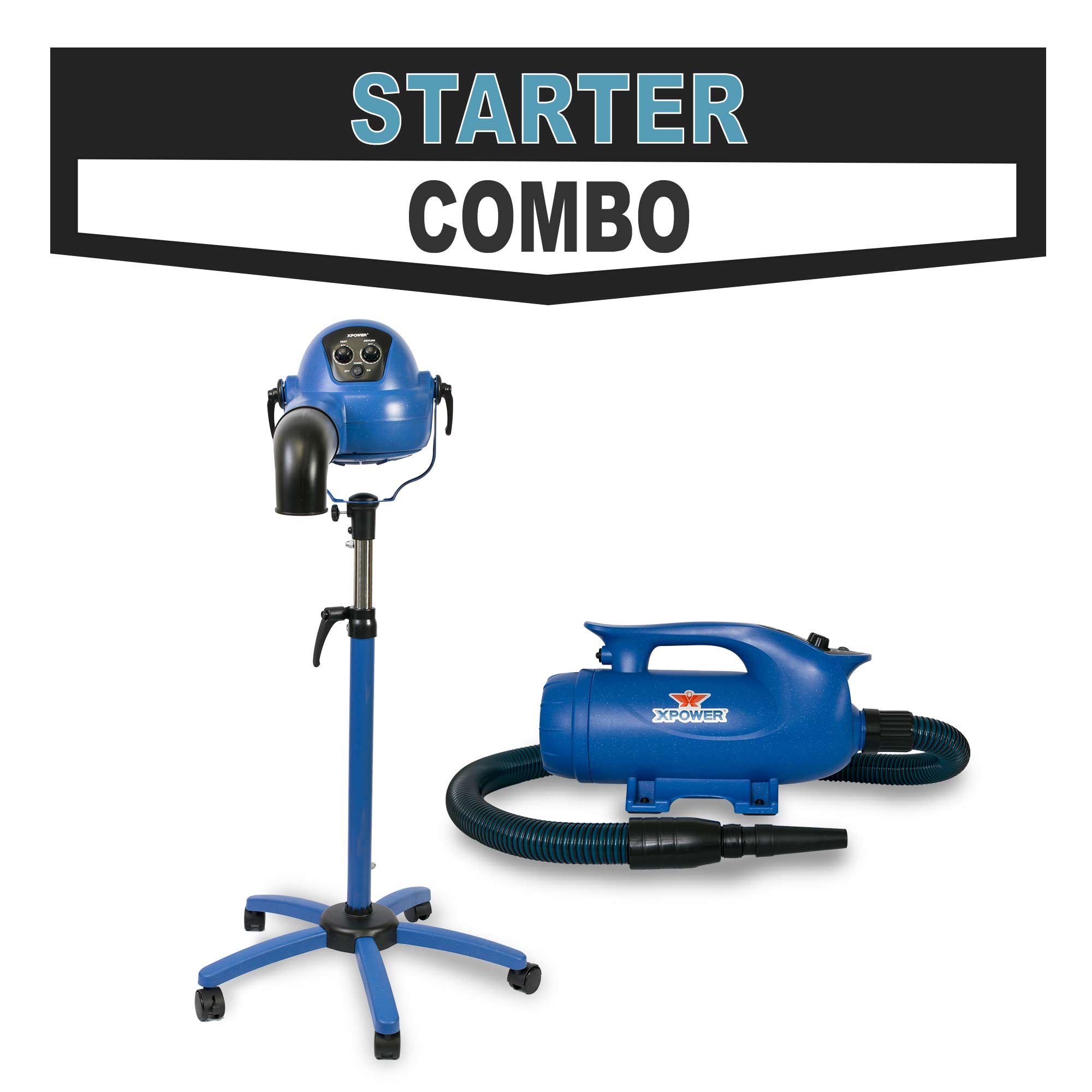 Professional Dog Grooming Advanced Starter Combo With Brushless Force Dryer and Finishing Stand Dryer Air Chaser Master Distributor of XPOWER Air Movers Inflatable Blowers Pet Dryers