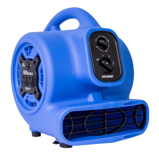 XPOWER P-230AT 1/5 HP Mini Air Mover with Timer & Power Outlets - Purple Blue