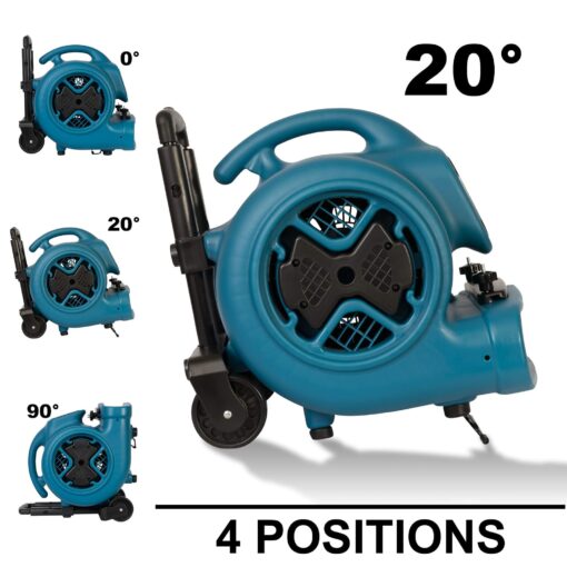 XPOWER P-630HC 1/2 HP Air Mover, Carpet Dryer, Floor Fan, Blower with Telescopic Handle, Wheels & Carpet Clamp