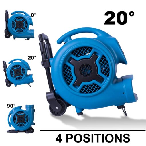 XPOWER P-800H 3/4 HP Air Mover, Carpet Dryer, Floor Fan, Blower with Telescopic Handle & Wheels - Blue