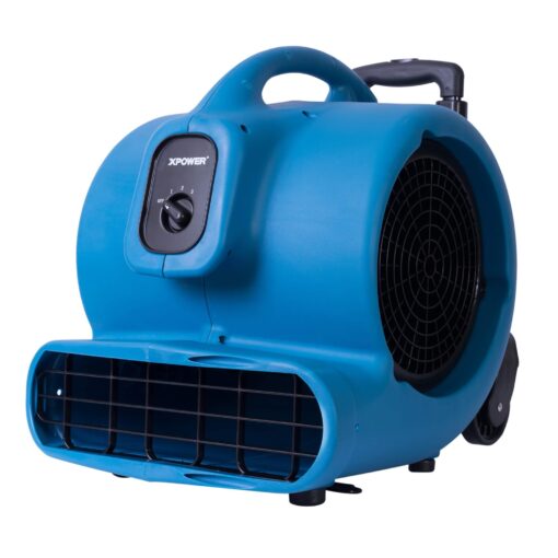 XPOWER P-800H 3/4 HP Air Mover, Carpet Dryer, Floor Fan, Blower with Telescopic Handle & Wheels - Blue