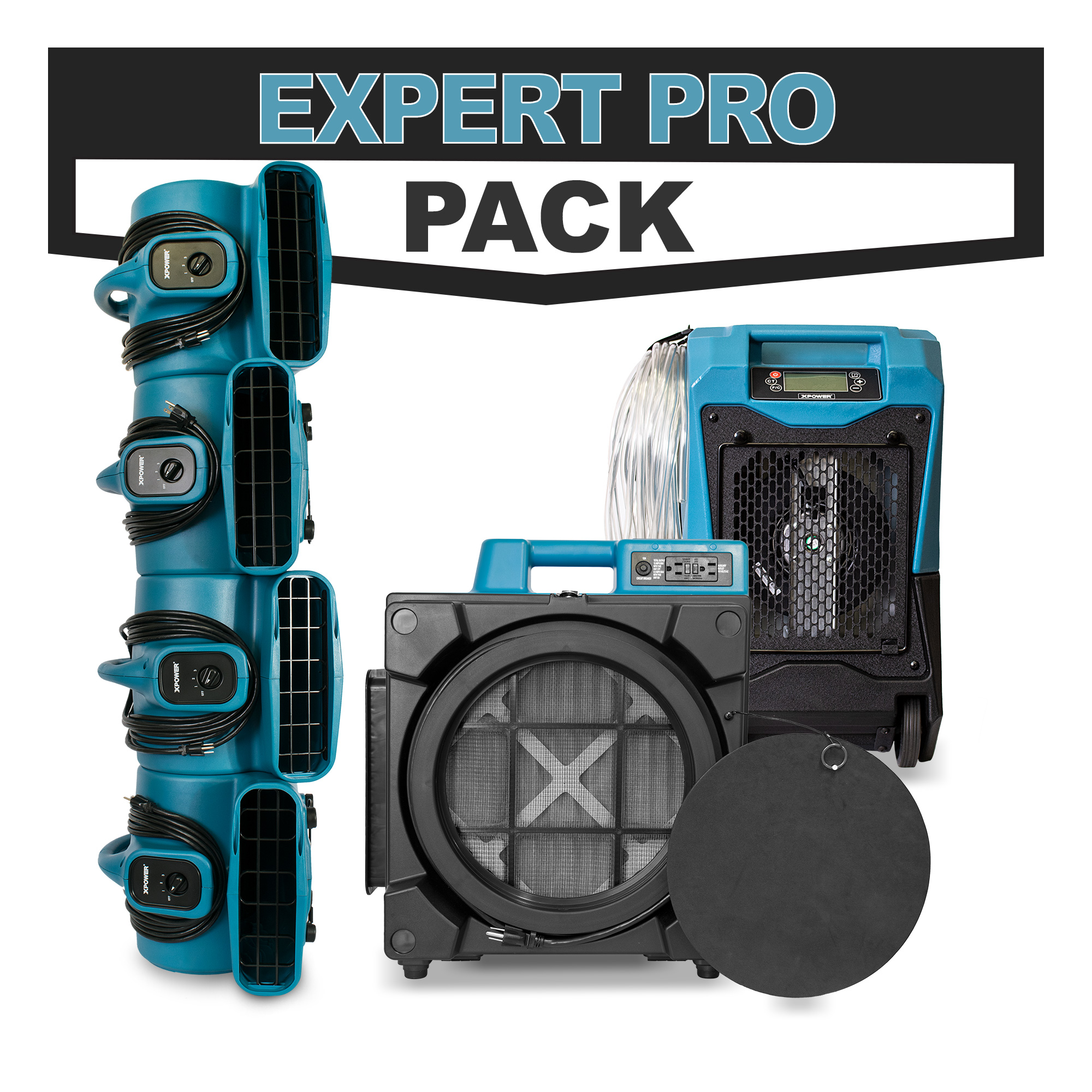 Water Damage Restoration Package-1 x Dehumidifier,Blue & 4 x Air Movers,Green 